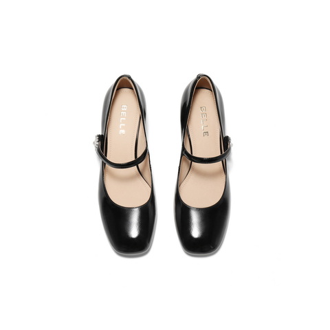 百丽优雅时装玛丽珍鞋女2025春新真皮方头气质单鞋D7L1DAQ5