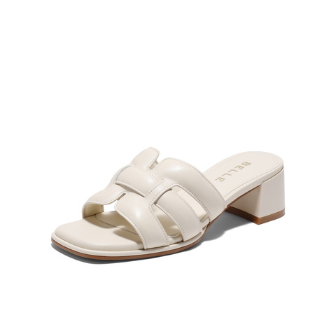 百丽度假风一字拖鞋女2025夏新商场同款真皮编织高跟拖鞋D6U1DBT5