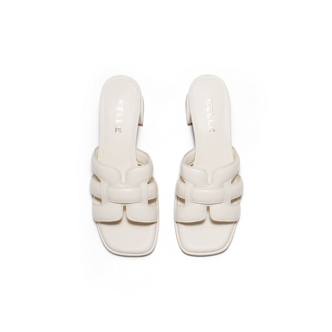 百丽度假风一字拖鞋女2025夏新商场同款真皮编织高跟拖鞋D6U1DBT5