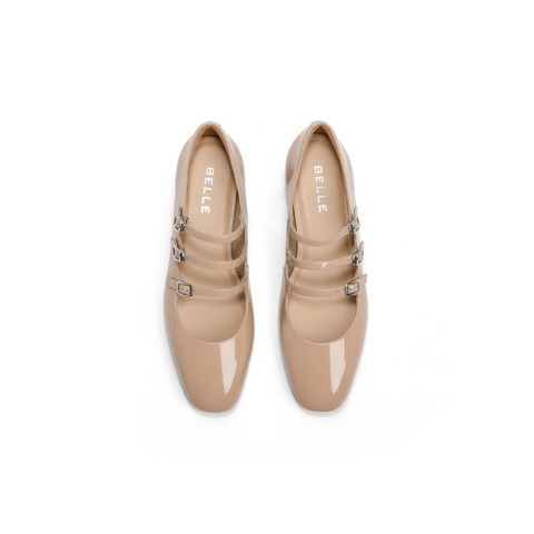 百丽方头玛丽珍鞋女25春新商场同款真皮三条带单鞋BR404AQ5