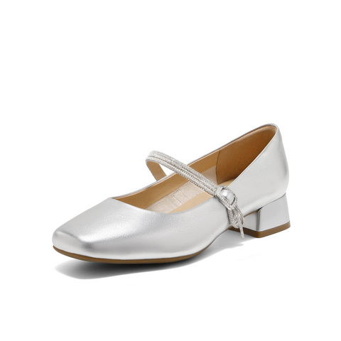 百丽水钻带玛丽珍鞋女2025春新商场同款真皮浅口单鞋D7R1DAQ5