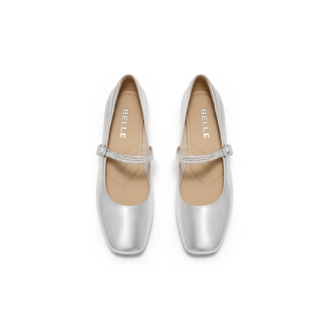 百丽水钻带玛丽珍鞋女2025春新商场同款真皮浅口单鞋D7R1DAQ5