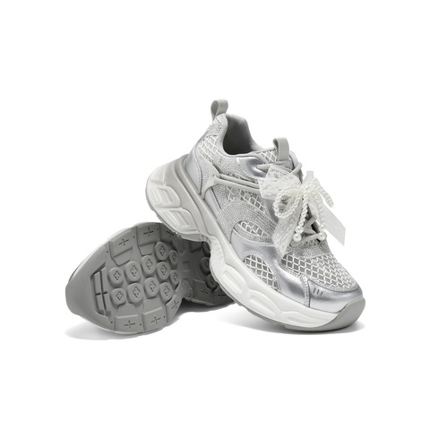 百丽透气大网孔老爹鞋女2025夏新轻盈厚底运动休闲鞋D7Y1DBM5