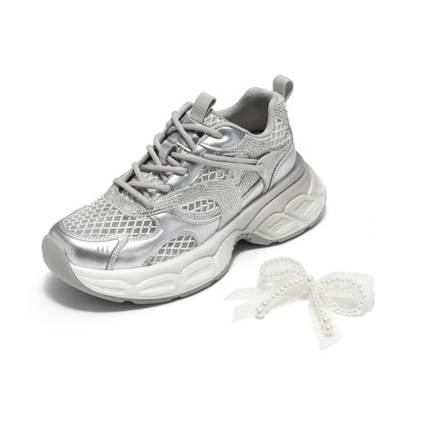 百丽透气大网孔老爹鞋女2025夏新轻盈厚底运动休闲鞋D7Y1DBM5