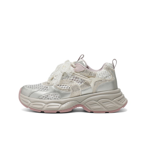 百丽透气大网孔老爹鞋女2025夏新轻盈厚底运动休闲鞋D7Y1DBM5