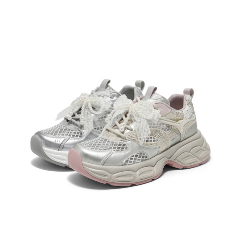 百丽透气大网孔老爹鞋女2025夏新轻盈厚底运动休闲鞋D7Y1DBM5