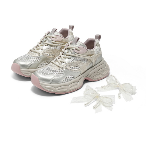 百丽透气大网孔老爹鞋女2025夏新轻盈厚底运动休闲鞋D7Y1DBM5