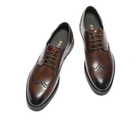 百丽布洛克雕花商务鞋男2025新款春牛皮打孔透气正装皮鞋7TN01AM5