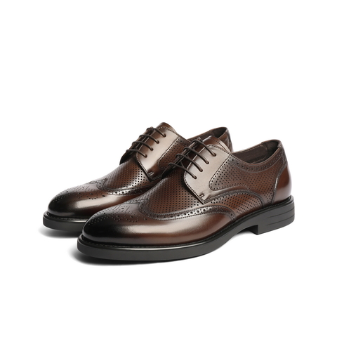 百丽布洛克雕花商务鞋男2025新款春牛皮打孔透气正装皮鞋7TN01AM5