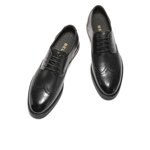 百丽布洛克雕花商务鞋男2025新款春牛皮打孔透气正装皮鞋7TN01AM5