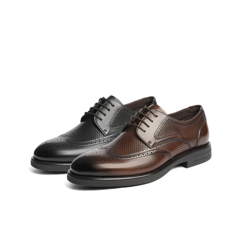 百丽布洛克雕花商务鞋男2025新款春牛皮打孔透气正装皮鞋7TN01AM5