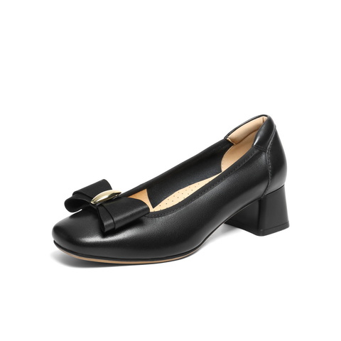 百丽气质优雅单鞋女2025春新商场同款真皮粗跟单鞋D8Q1DAQ5