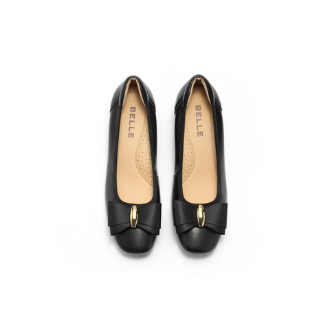 百丽气质优雅单鞋女2025春新商场同款真皮粗跟单鞋D8Q1DAQ5