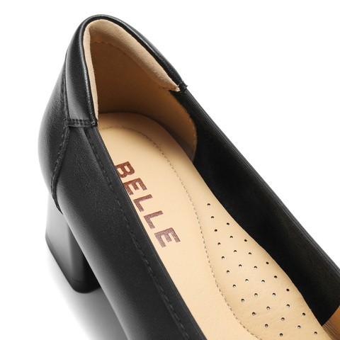 百丽气质优雅单鞋女2025春新商场同款真皮粗跟单鞋D8Q1DAQ5