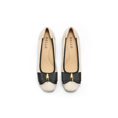 百丽气质优雅单鞋女2025春新商场同款真皮粗跟单鞋D8Q1DAQ5