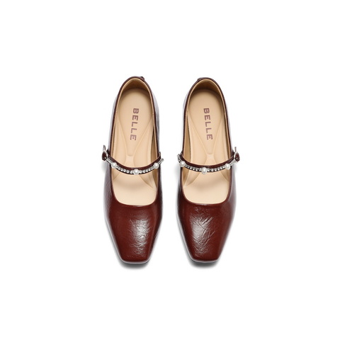 百丽复古玛丽珍鞋女2025春新商场同款气质小方头单鞋D8F1DAQ5