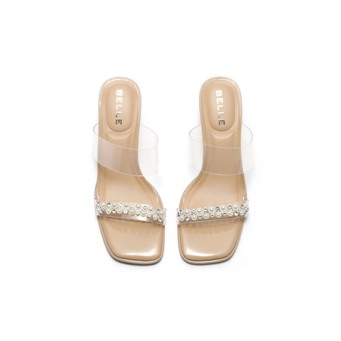 百丽优雅一字拖鞋女2025夏新商场同款珍珠一字带拖鞋D8E1DBT5