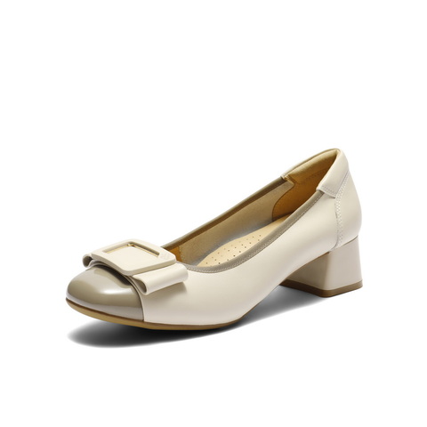 百丽舒适优雅单鞋女2025秋新真皮蝴蝶结方跟鞋D3S1DCQ5