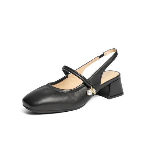 百丽气质包头凉鞋女2025夏新商场同款真皮粗高跟凉鞋D8P1DBH5