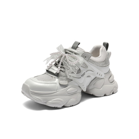 百丽时尚闪钻网老爹鞋女2025夏新厚底增高休闲鞋D9H1DBM5