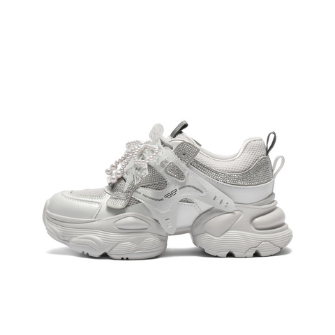 百丽时尚闪钻网老爹鞋女2025夏新厚底增高休闲鞋D9H1DBM5