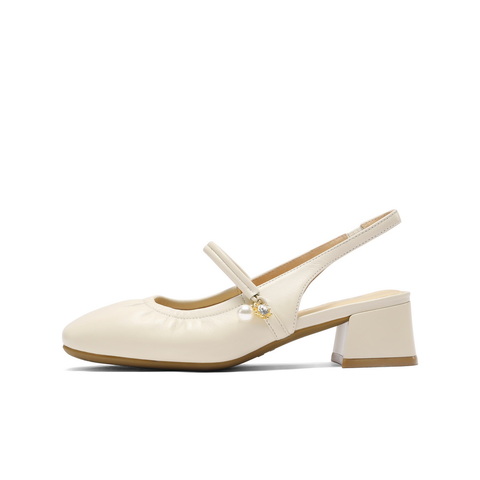 百丽气质包头凉鞋女2025夏新商场同款真皮粗高跟凉鞋D8P1DBH5