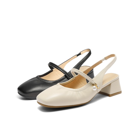 百丽气质包头凉鞋女2025夏新商场同款真皮粗高跟凉鞋D8P1DBH5