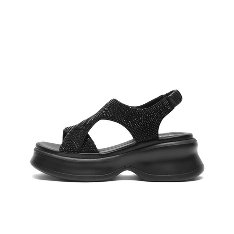 百丽细闪水钻面休闲凉鞋女2025夏新商场同款厚底增高凉鞋E2W1DBL5