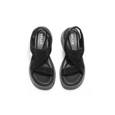 百丽细闪水钻面休闲凉鞋女2025夏新商场同款厚底增高凉鞋E2W1DBL5