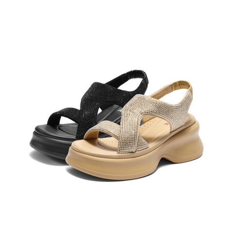 百丽细闪水钻面休闲凉鞋女2025夏新商场同款厚底增高凉鞋E2W1DBL5