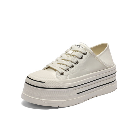 百丽厚底增高帆布鞋女2025秋新便捷一鞋两穿休闲板鞋B2673CM5