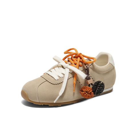 百丽时尚双鞋带阿甘鞋女2025秋新商场同款毛球薄底休闲鞋E2M1DCM5