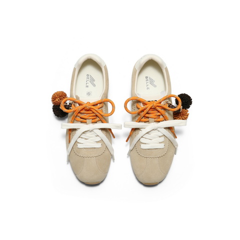 百丽时尚双鞋带阿甘鞋女2025秋新商场同款毛球薄底休闲鞋E2M1DCM5