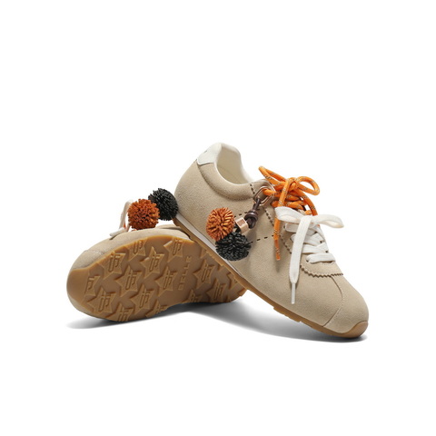 百丽时尚双鞋带阿甘鞋女2025秋新商场同款毛球薄底休闲鞋E2M1DCM5