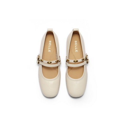 百丽复古薄底玛丽珍鞋女2025秋新商场同款真皮双条带单鞋E1V1DCQ5