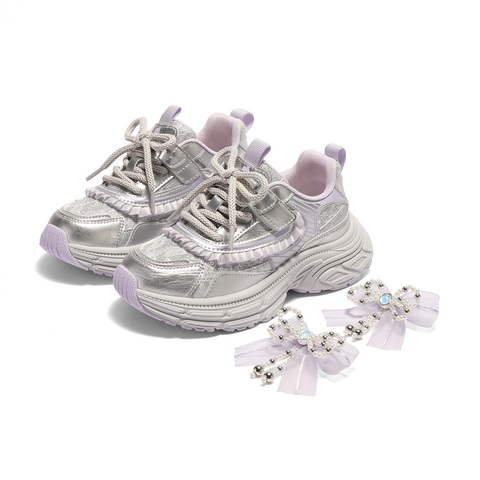 百丽潮酷撞色老爹鞋童2025秋新商场同款厚底蝴蝶结休闲鞋V7122C85