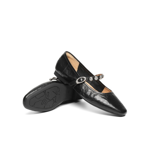 百丽复古褶皱皮玛丽珍鞋女2025秋新商场同款真皮软底单鞋D9V1DCQ5