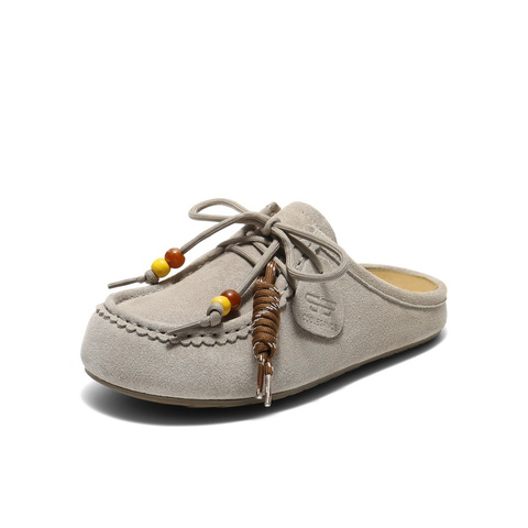 百丽复古绒面勃肯鞋女2025秋新可爱串珠袋鼠鞋半拖E1L1DCH5