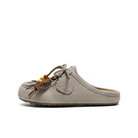 百丽复古绒面勃肯鞋女2025秋新可爱串珠袋鼠鞋半拖E1L1DCH5