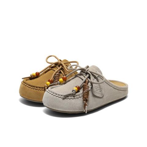 百丽复古绒面勃肯鞋女2025秋新可爱串珠袋鼠鞋半拖E1L1DCH5