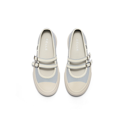 百丽轻便薄底休闲玛丽珍鞋女2025秋新双条带舒适帆布鞋B2674CQ5