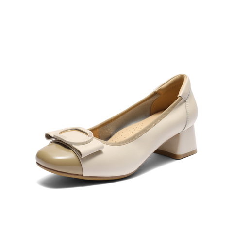 百丽气质方跟浅口单鞋女2025秋新商场同款真皮通勤单鞋E1A1DCQ5