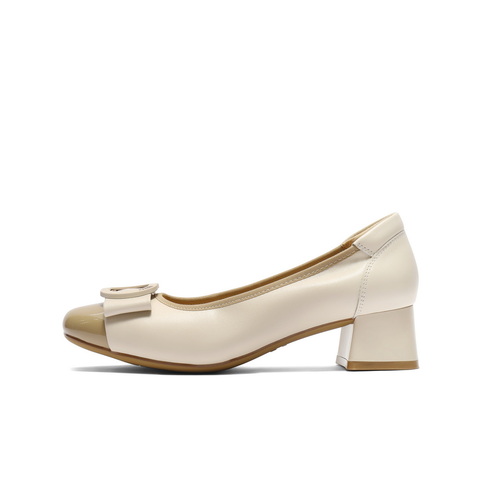 百丽气质方跟浅口单鞋女2025秋新商场同款真皮通勤单鞋E1A1DCQ5