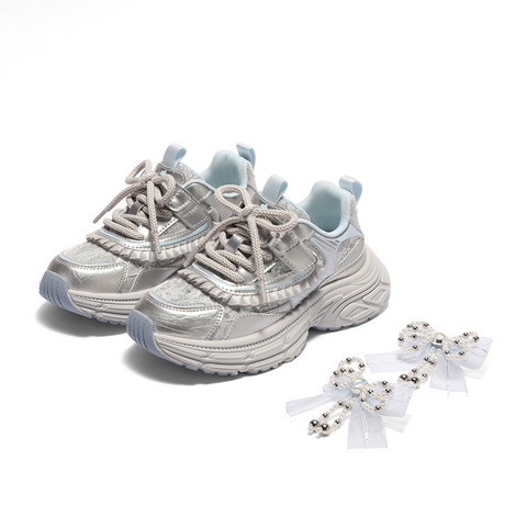 百丽潮酷撞色老爹鞋童2025秋新商场同款厚底蝴蝶结休闲鞋V7122C85