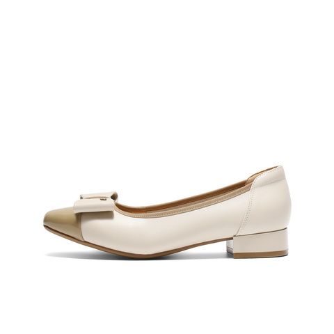 百丽撞色气质单鞋女2025秋新商场同款真皮小方头浅口单鞋E1B1DCQ5