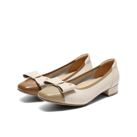 百丽撞色气质单鞋女2025秋新商场同款真皮小方头浅口单鞋E1B1DCQ5