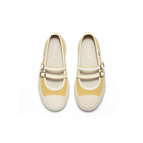 百丽轻便薄底休闲玛丽珍鞋女2025秋新双条带舒适帆布鞋B2674CQ5