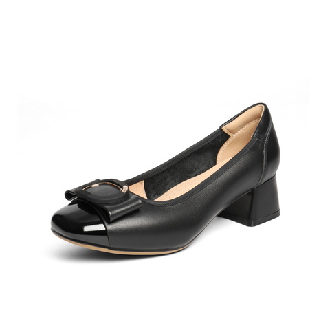 百丽气质方跟浅口单鞋女2025秋新商场同款真皮通勤单鞋E1A1DCQ5