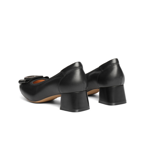 百丽气质方跟浅口单鞋女2025秋新商场同款真皮通勤单鞋E1A1DCQ5