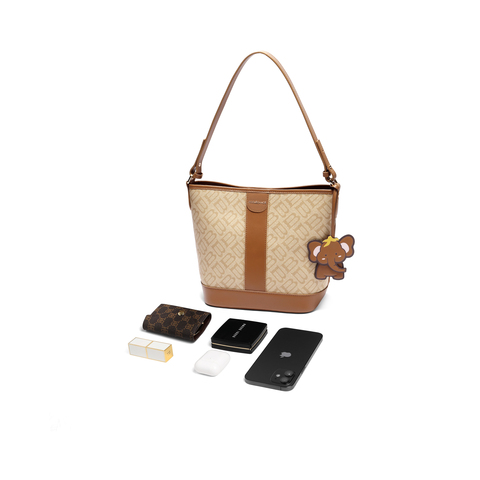 百丽包包女2025夏新商场同款复古通勤单肩斜挎水桶包JYH25BX5